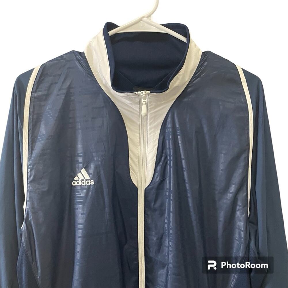 Adidas Mens Lightweight Climalite Jacket Windbreaker Athletic Blue & White Large - Picture 4 of 10